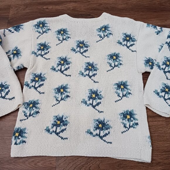 Vintage LL Bean Blue Floral Cardigan Sweater Size Small W556 - Picture 4 of 4
